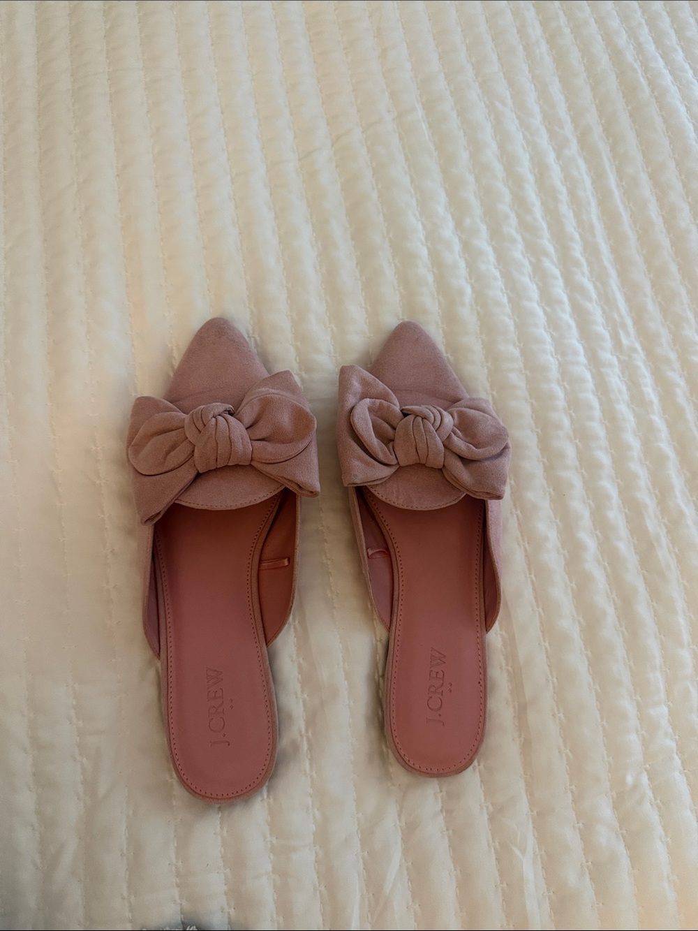 J. Crew Dusty Pink Bow Pointed Mules